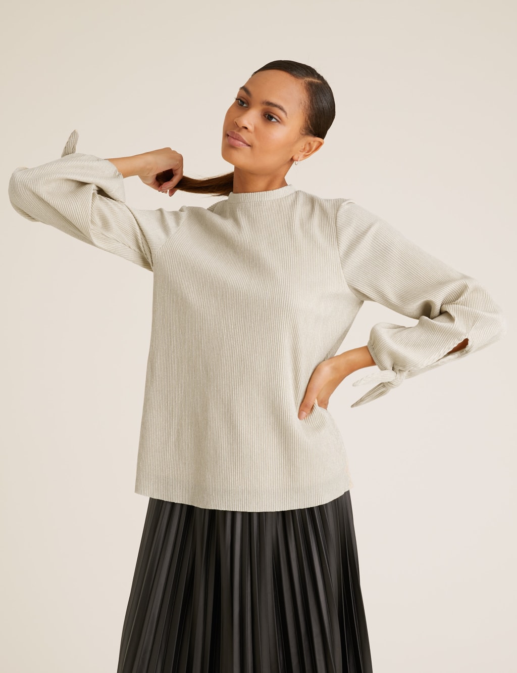 Plisse High Neck Long Sleeve Top 4 of 5