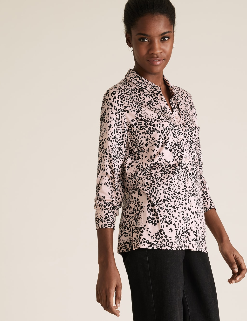 Jersey Animal Print Collared Top 1 of 6