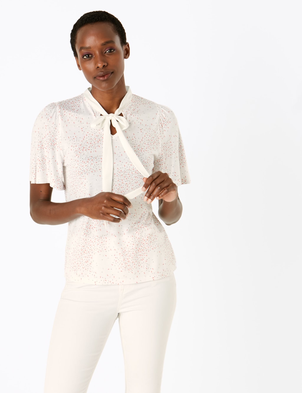 Printed Pussybow Tie Neck Blouse 1 of 4
