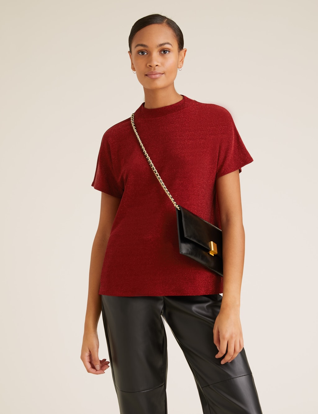 Shimmer High Neck Relaxed Short Sleeve Top 4 of 5