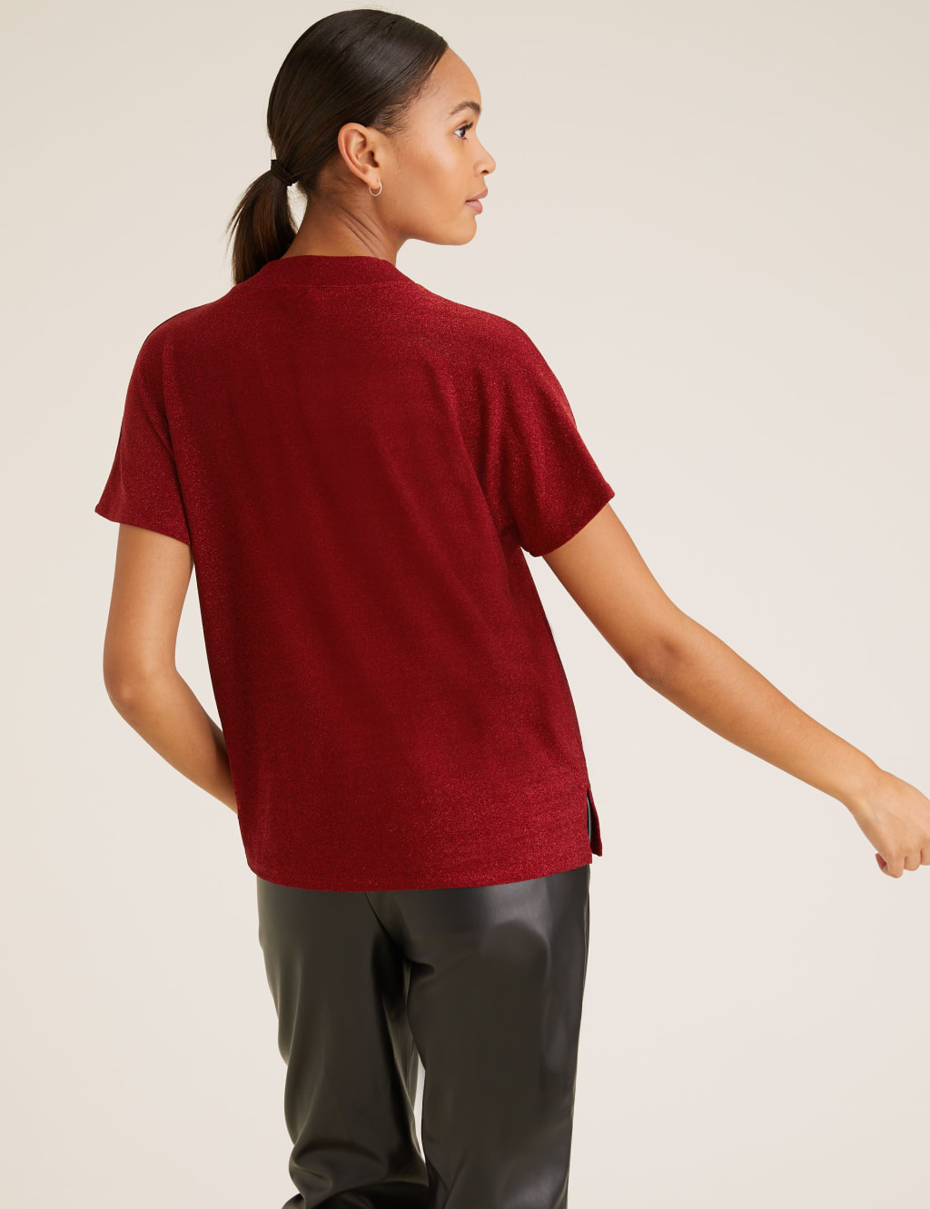 Shimmer High Neck Relaxed Short Sleeve Top 5 of 5
