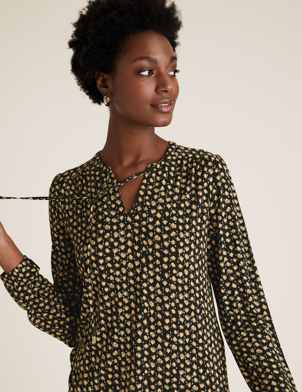 Jersey Printed Tie Neck Relaxed Top 6 of 6