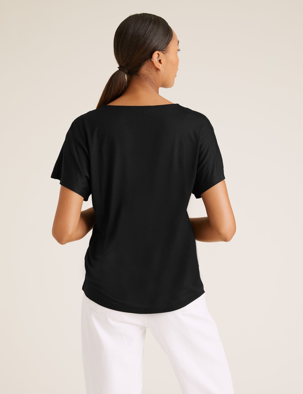 V-Neck Woven Trim Short Sleeve Top 5 of 5