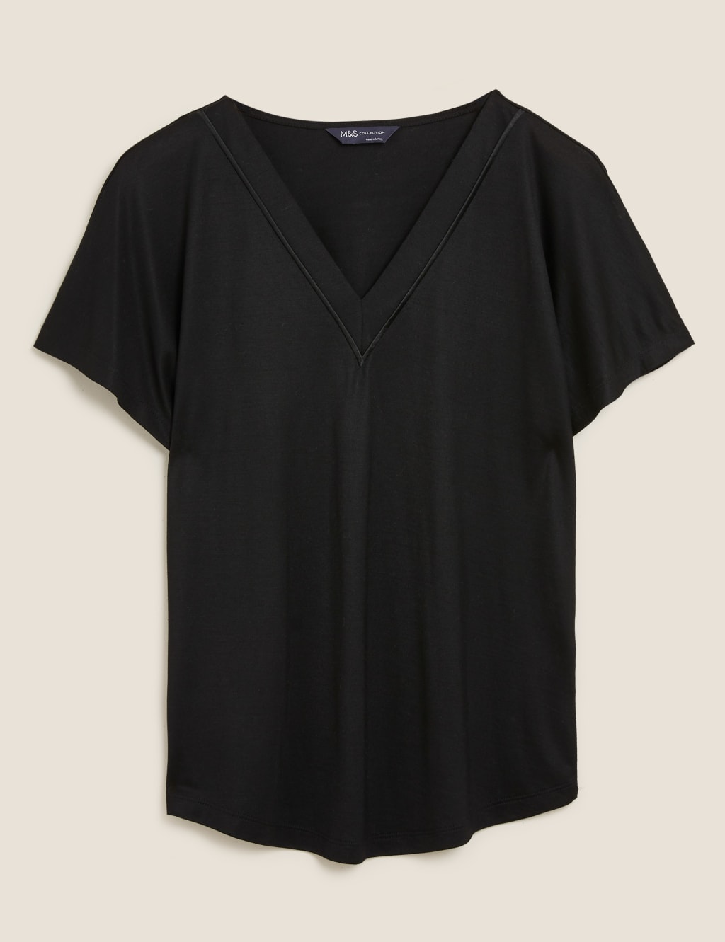 V-Neck Woven Trim Short Sleeve Top 2 of 5