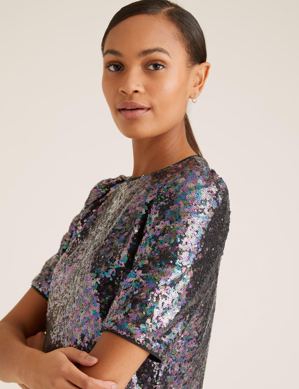 Sequin Crew Neck Short Sleeve Top 4 of 5