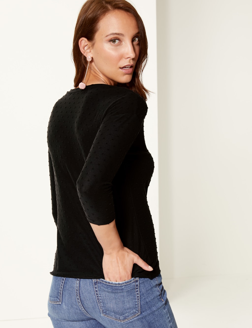 Textured Round Neck 3/4 Sleeve Top 4 of 4