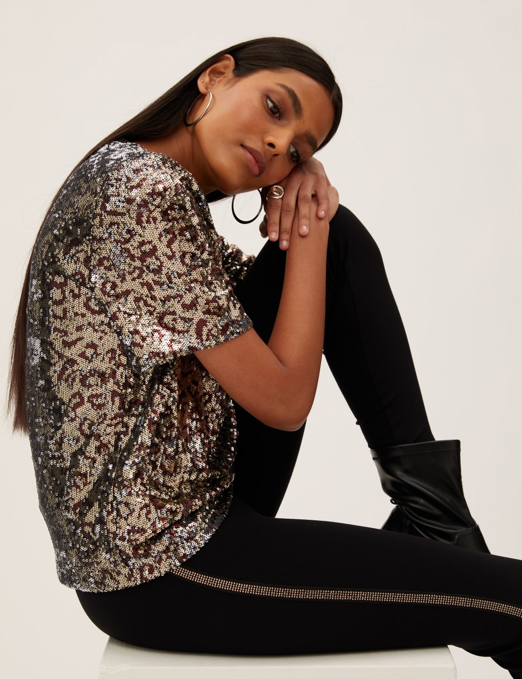 Sequin animal print top online