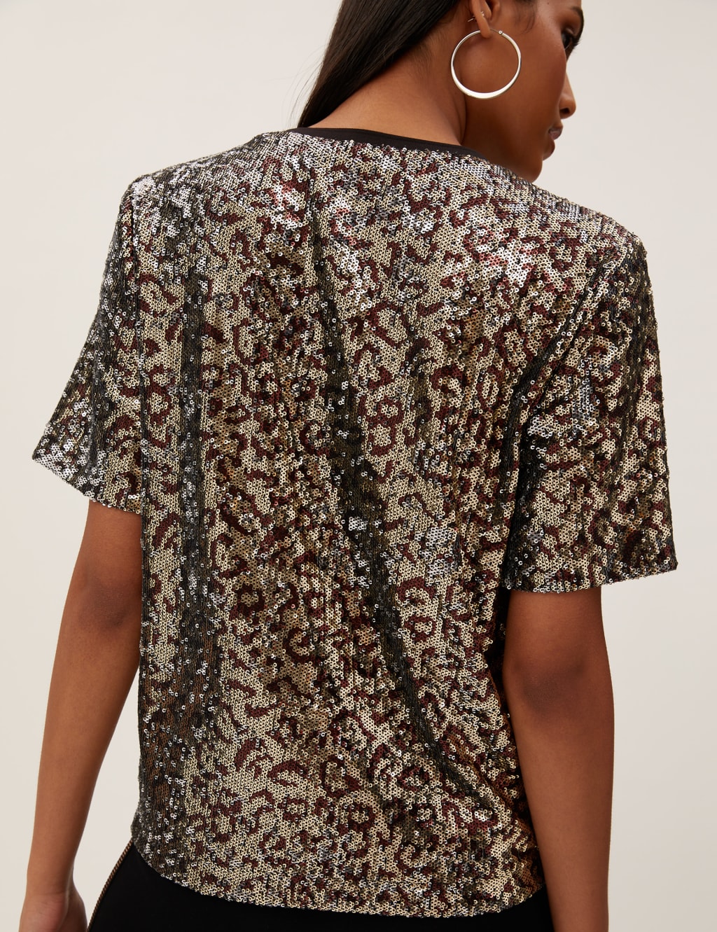 Sequin Animal Print Regular Fit T Shirt M S Collection M S