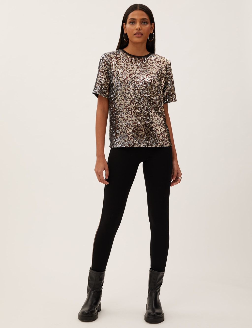 Sequin animal print top shop