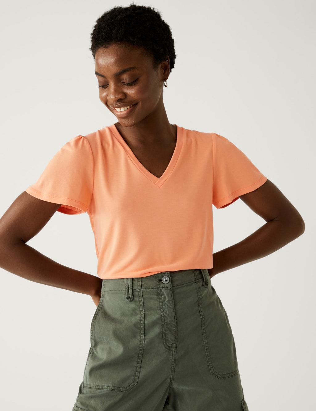 Jersey Regular Fit Angel Sleeve T-Shirt 1 of 5