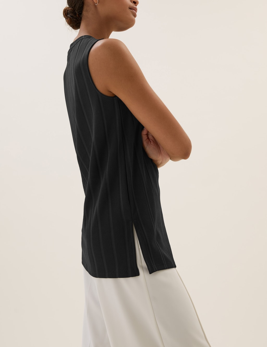 Jersey Ribbed Crew Neck Sleeveless Vest 3 of 6