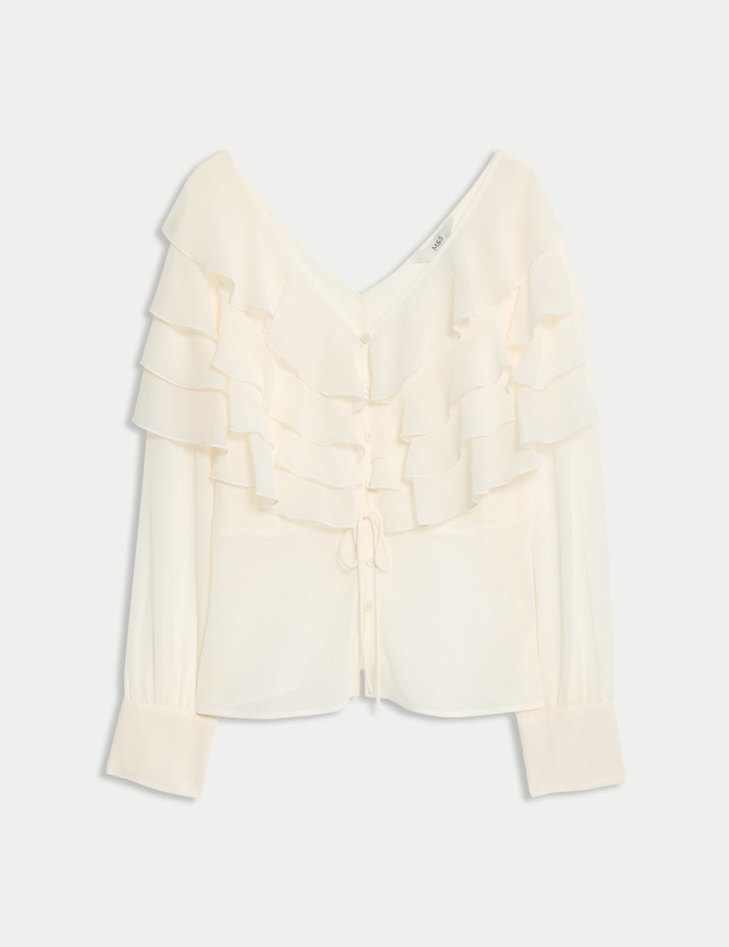 V-Neck Ruffle Tie Detail Button Through Blouse 2 of 5