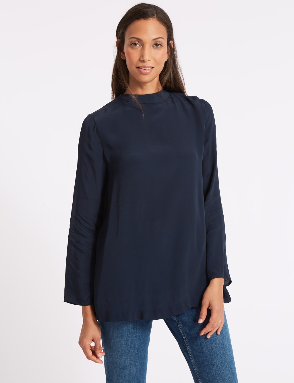 Pleated Back Long Sleeve Shell Top 1 of 4