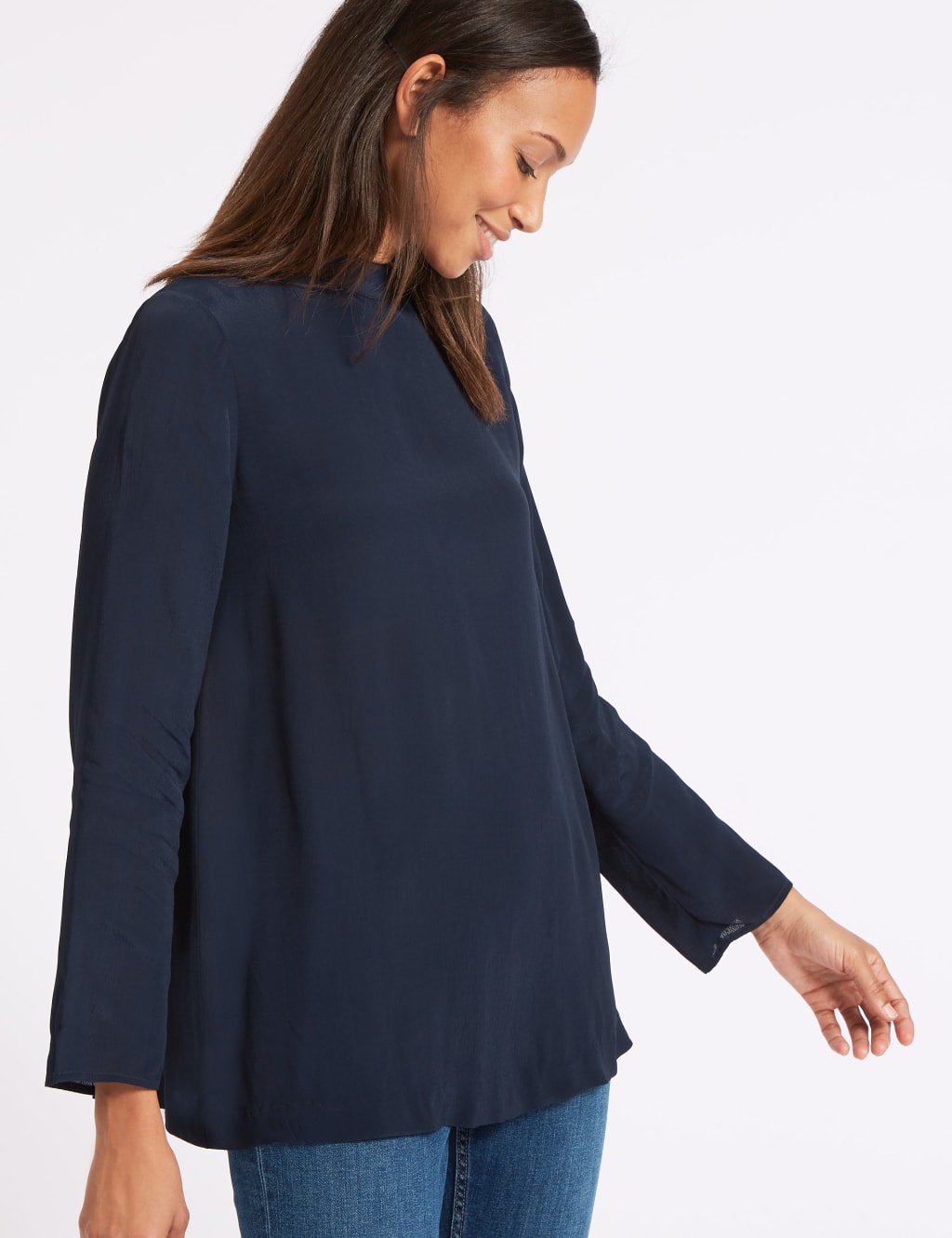 Pleated Back Long Sleeve Shell Top 3 of 4