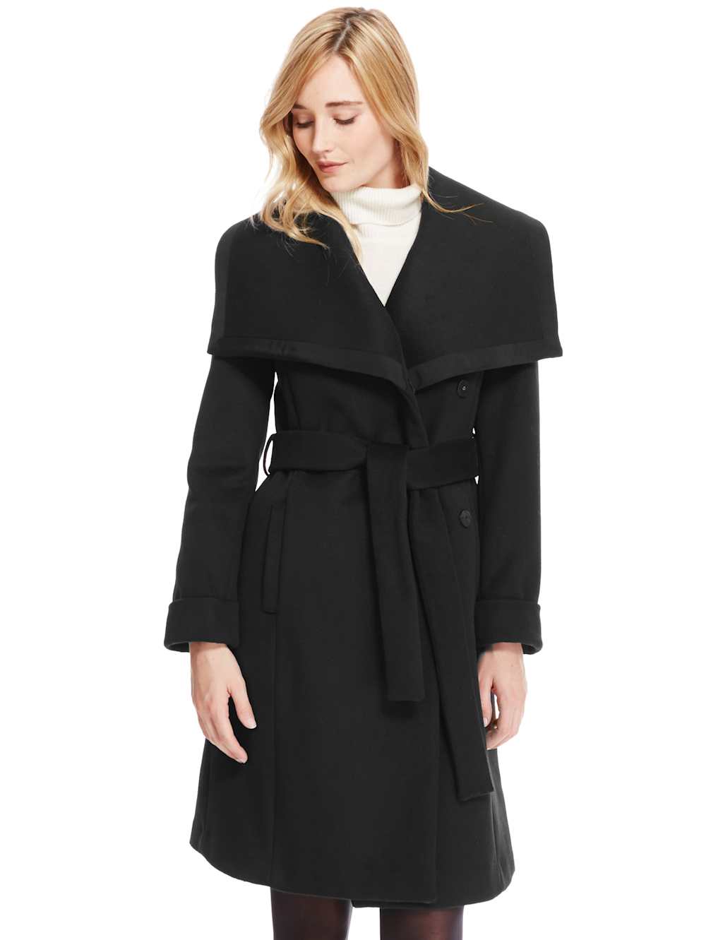 Wool Blend Oversized Collar Belted Overcoat 1 of 3