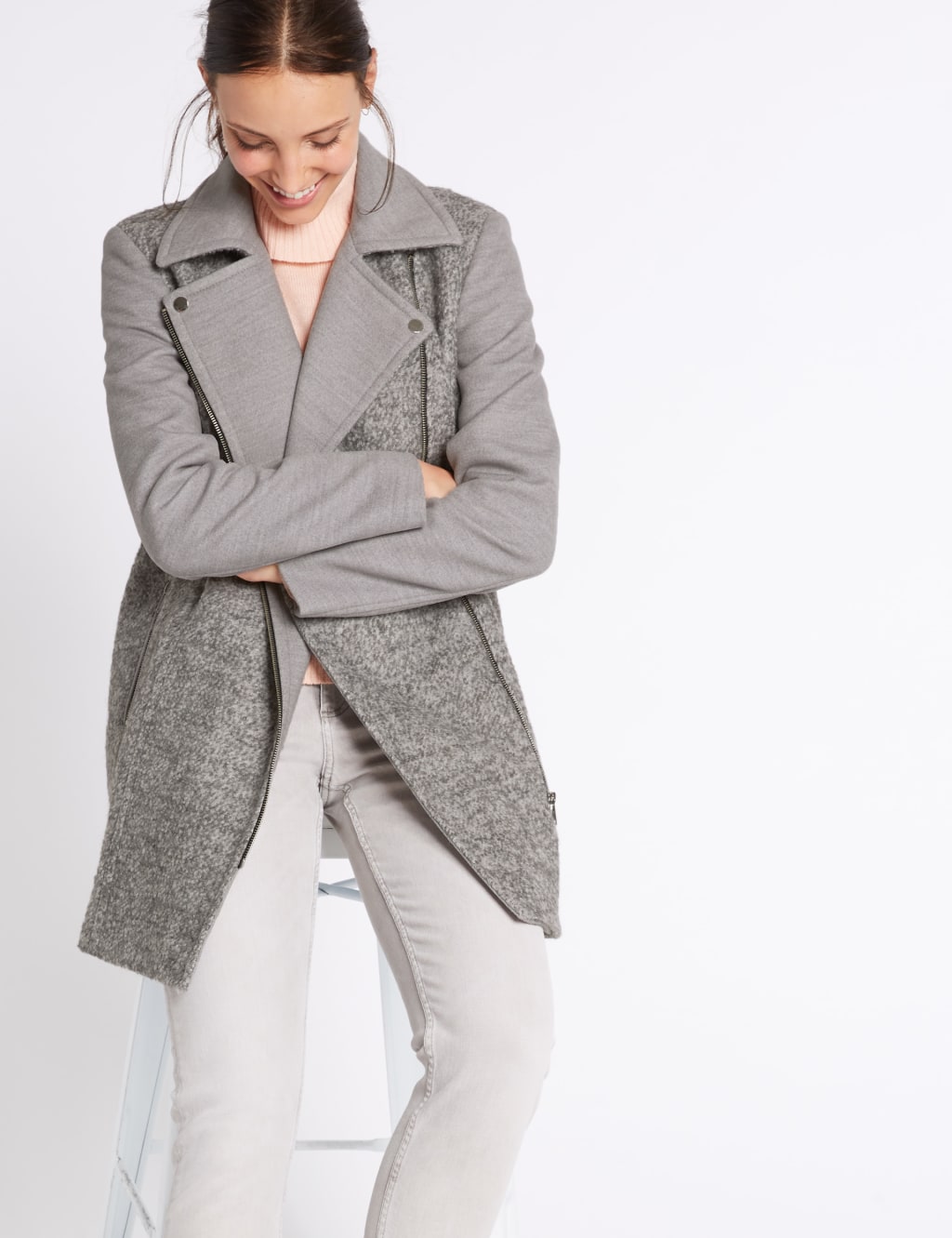 Wool Blend Biker Coat M S Collection M S