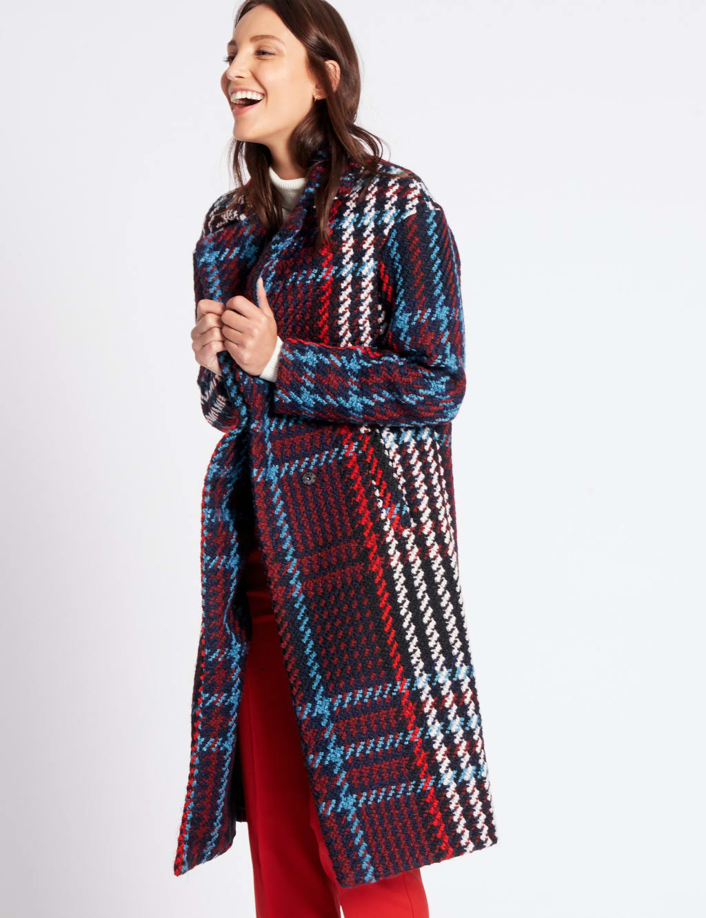 Double Breasted Checked Coat M S Collection M S