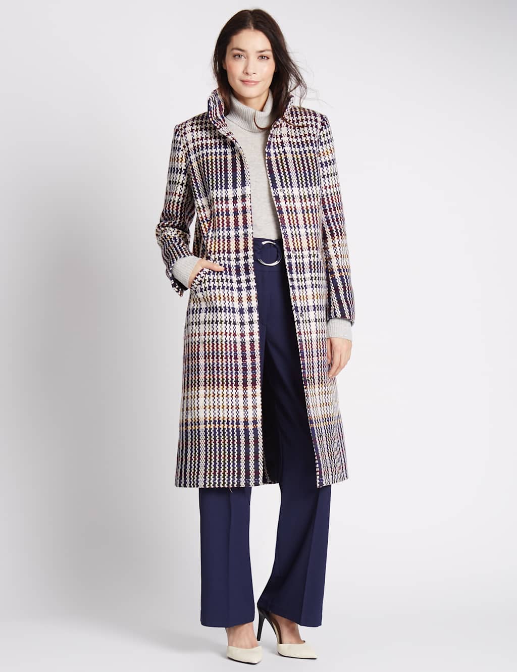 Checked Funnel Neck Coat 1 of 4