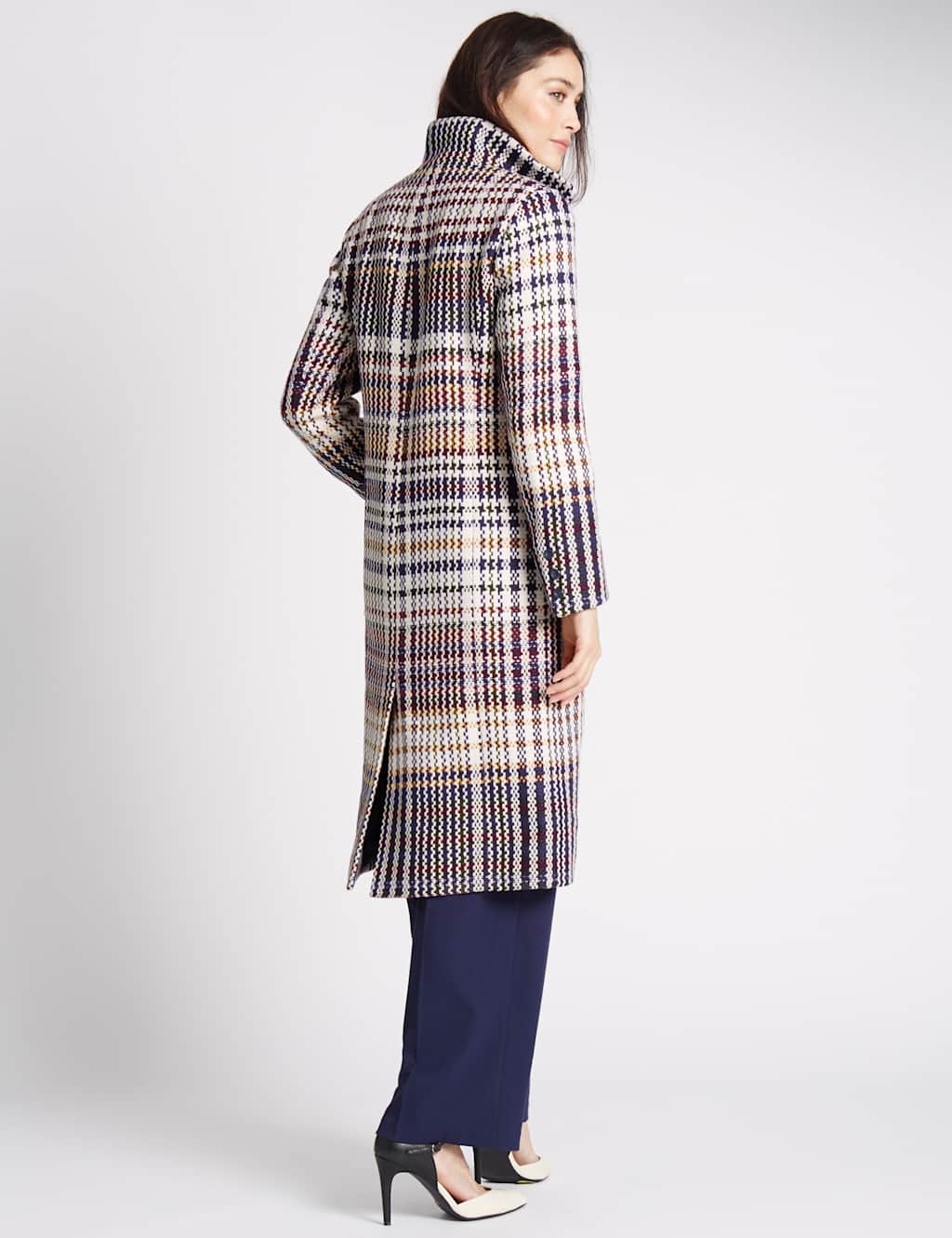 Checked Funnel Neck Coat 3 of 4