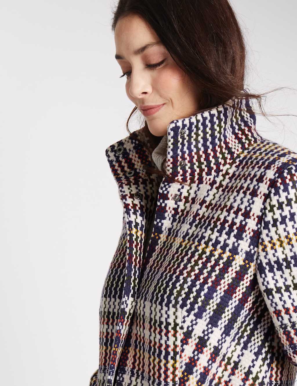 Checked Funnel Neck Coat 4 of 4