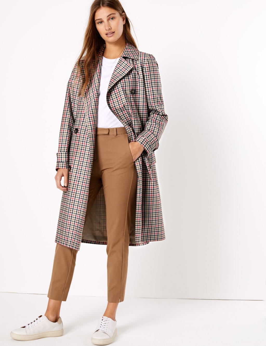 Checked Double Breasted Trench Coat M S Collection M S