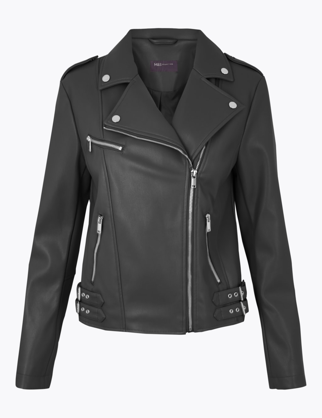 Faux Leather Biker Jacket M S Collection M S
