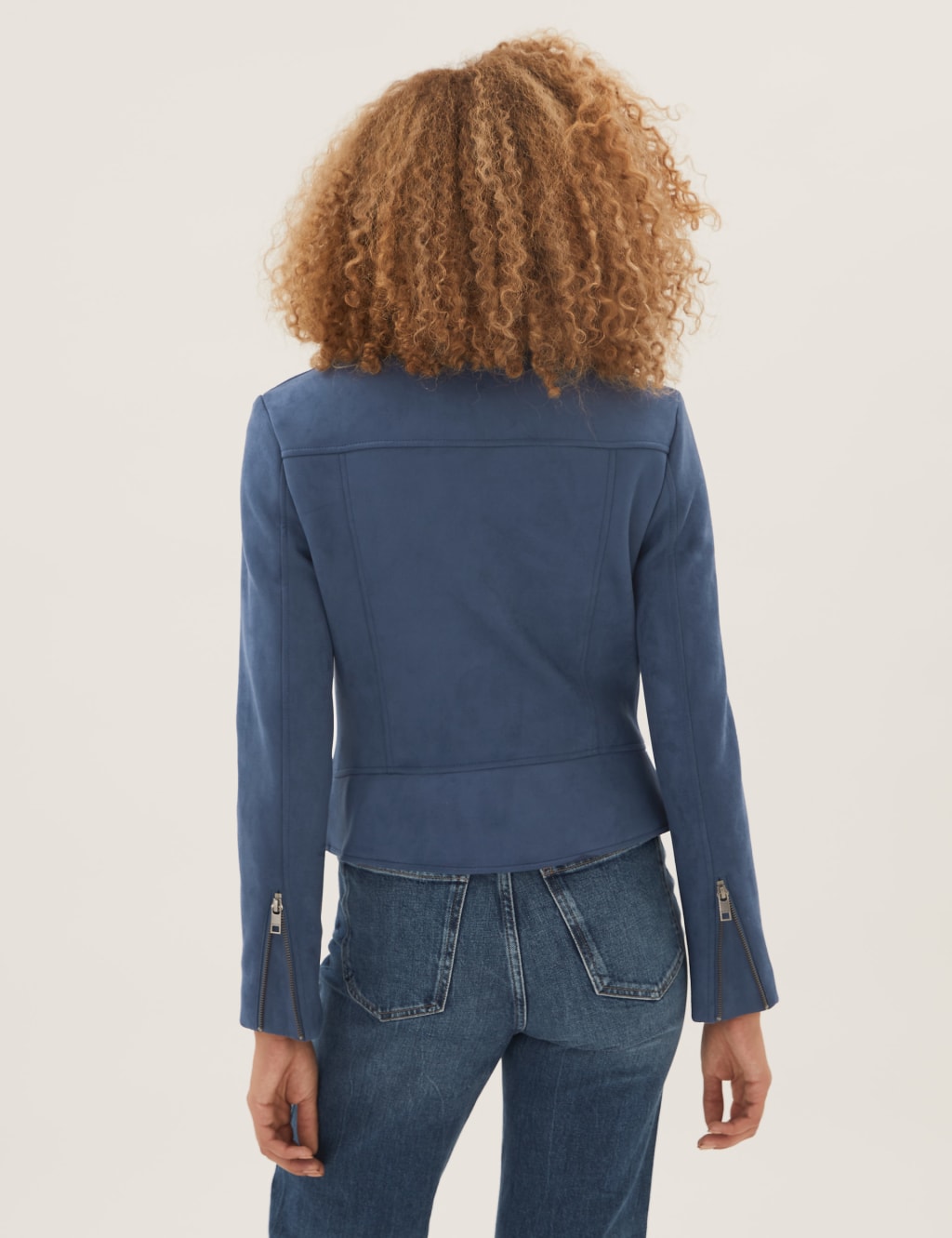 Faux Suede Collarless Biker Jacket M S Collection M S