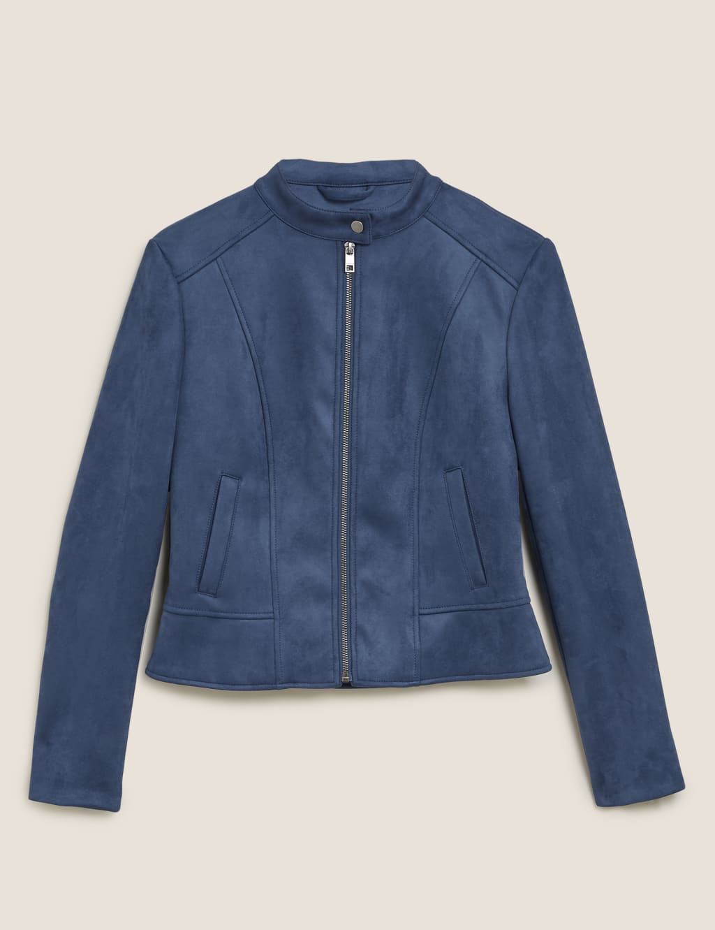 Faux Suede Collarless Biker Jacket M S Collection M S