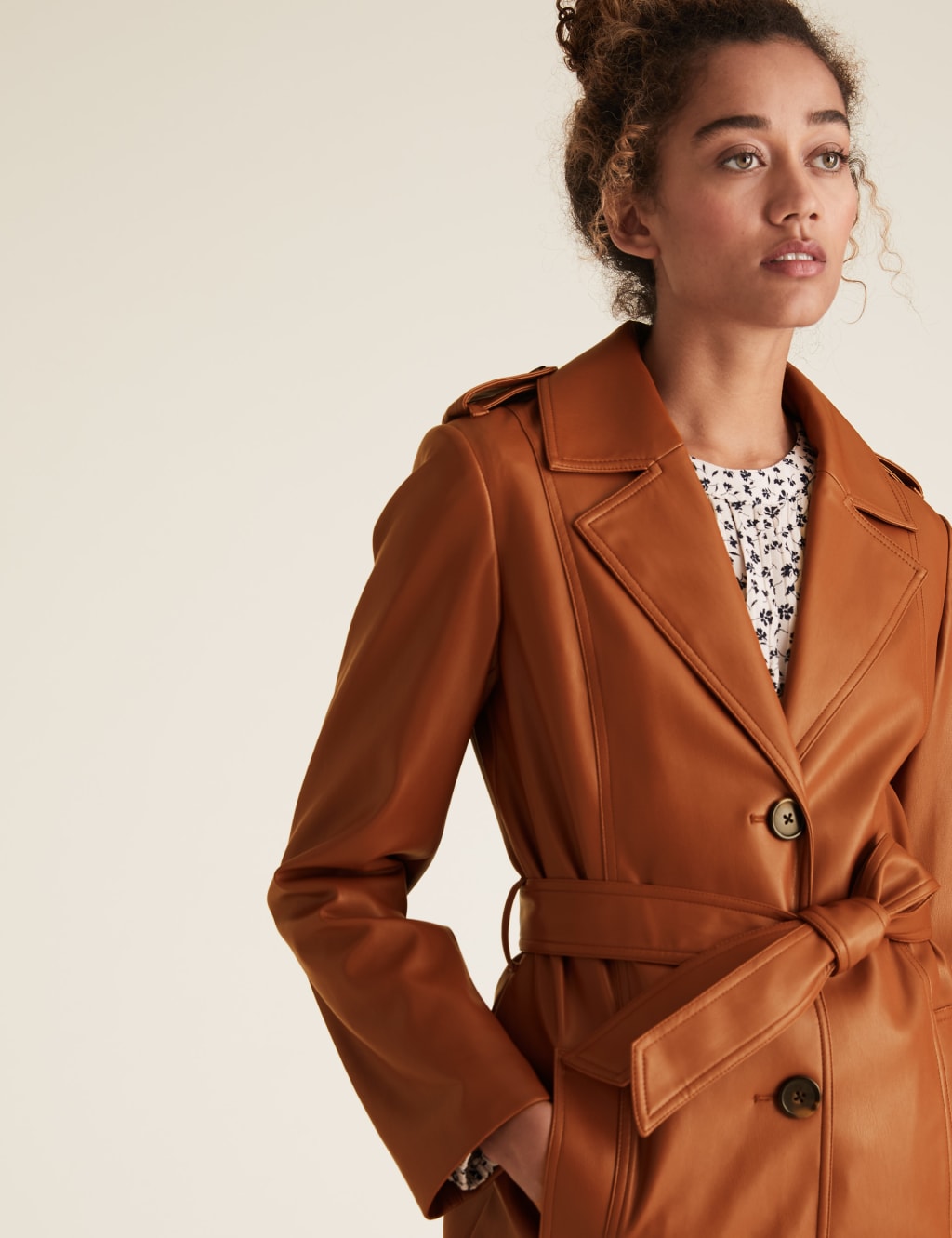 Faux Leather Belted Trench Coat 3 of 4