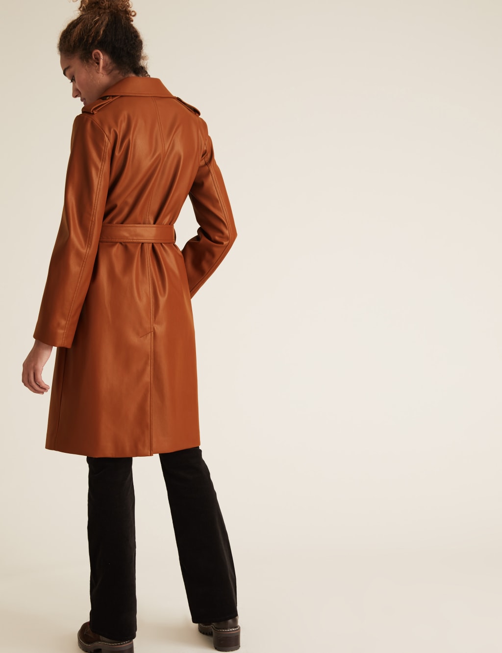 Faux Leather Belted Trench Coat 4 of 4