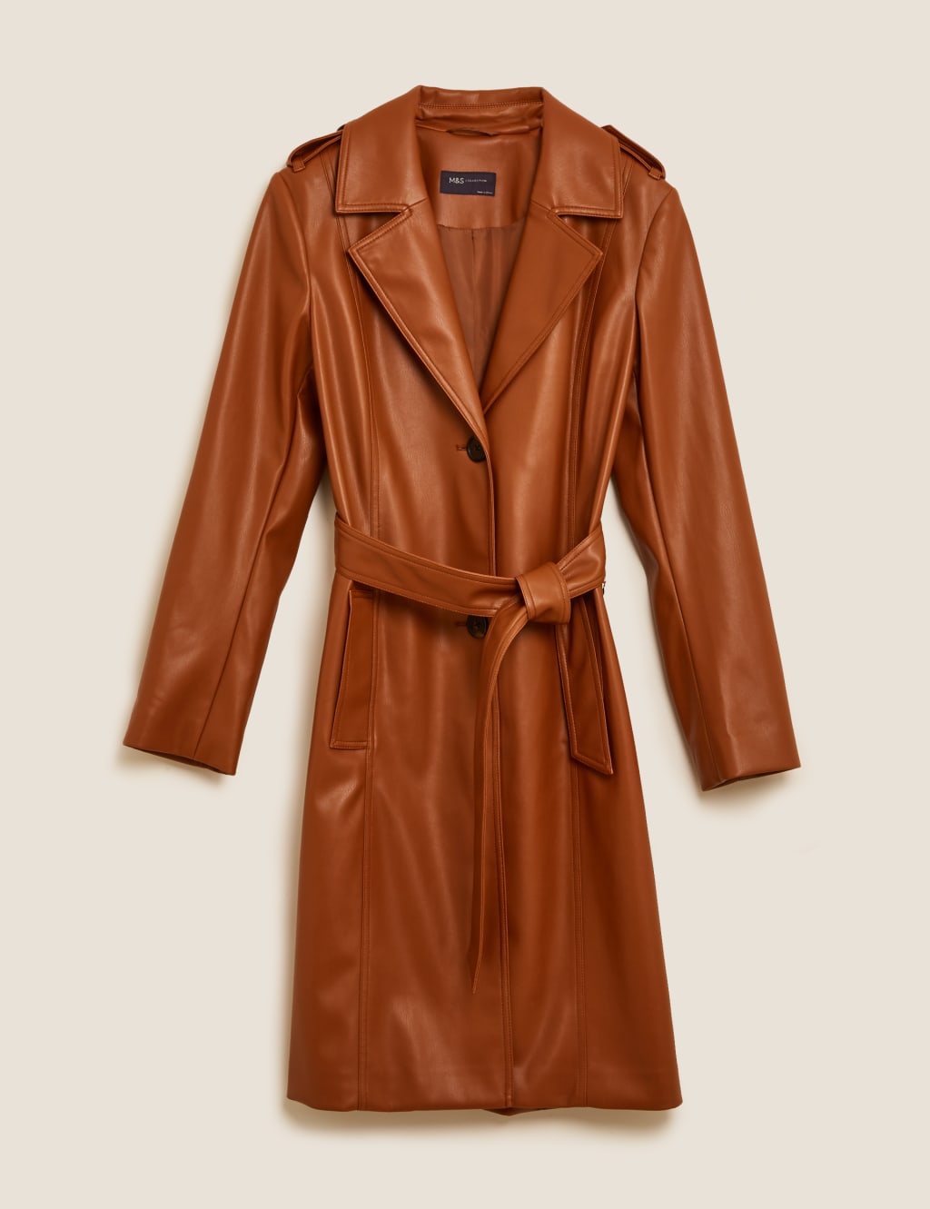 Faux Leather Belted Trench Coat 2 of 4