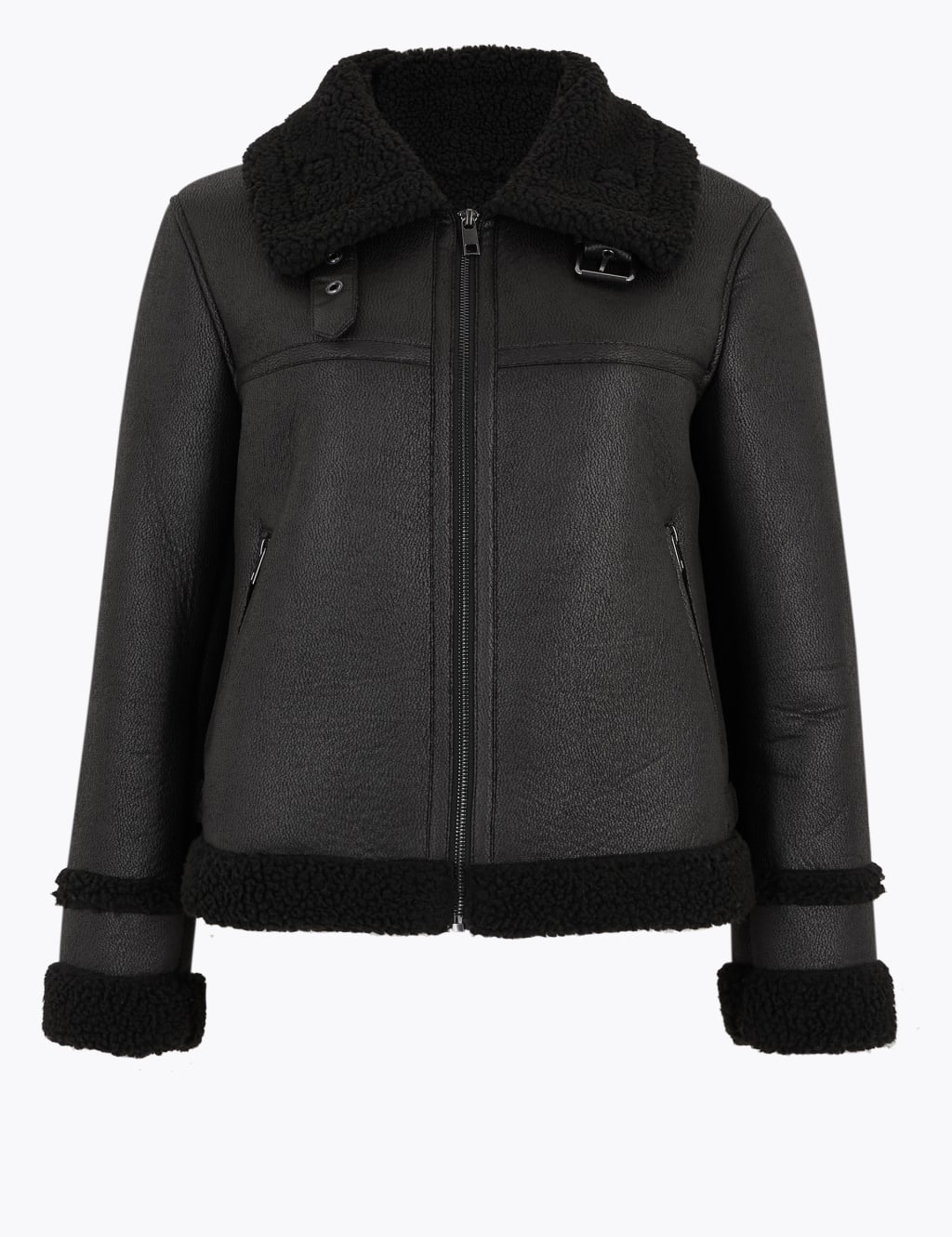 PETITE Faux Shearling Aviator Jacket M S Collection M S