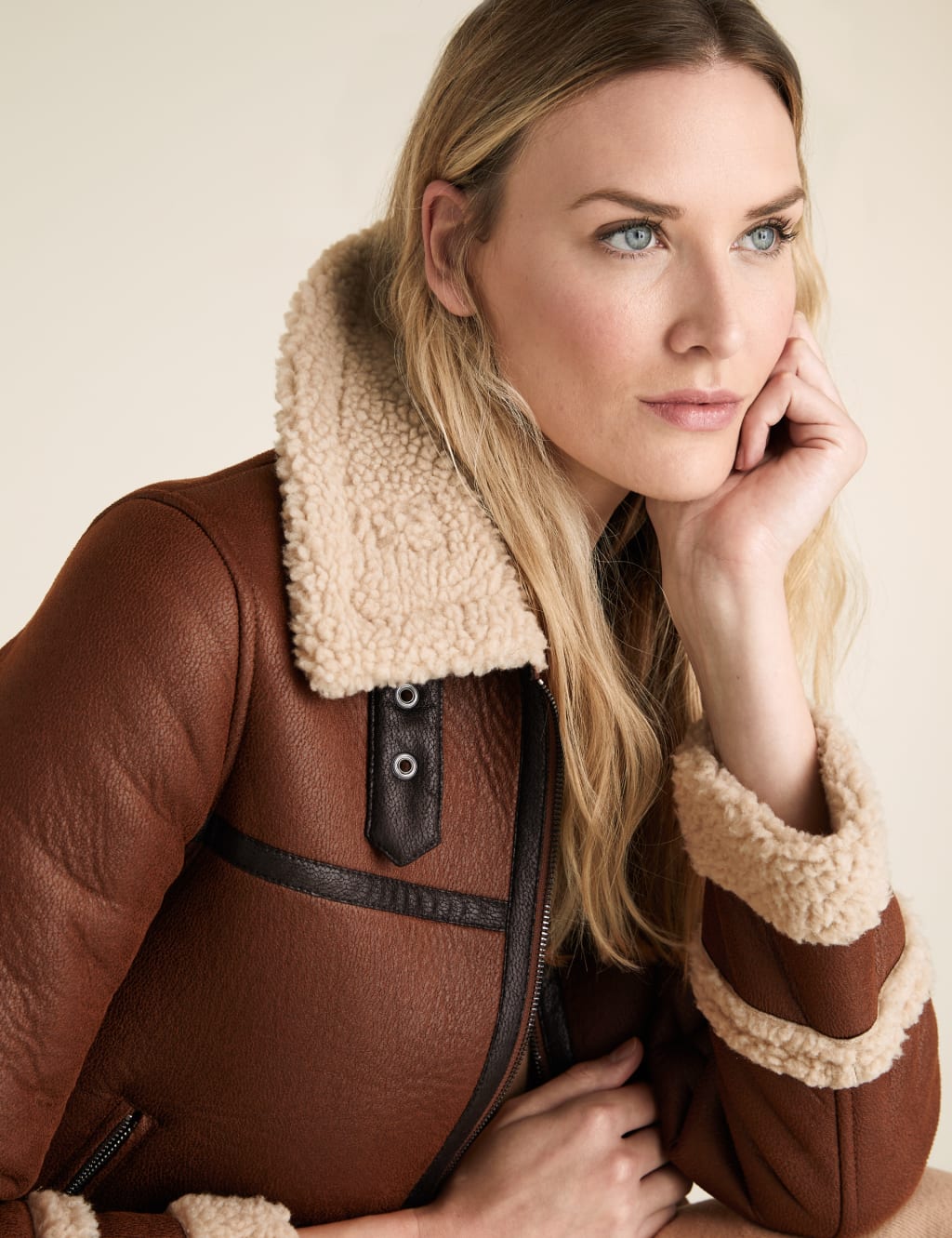 Faux Shearling Borg Lined Aviator Jacket M S Collection M S