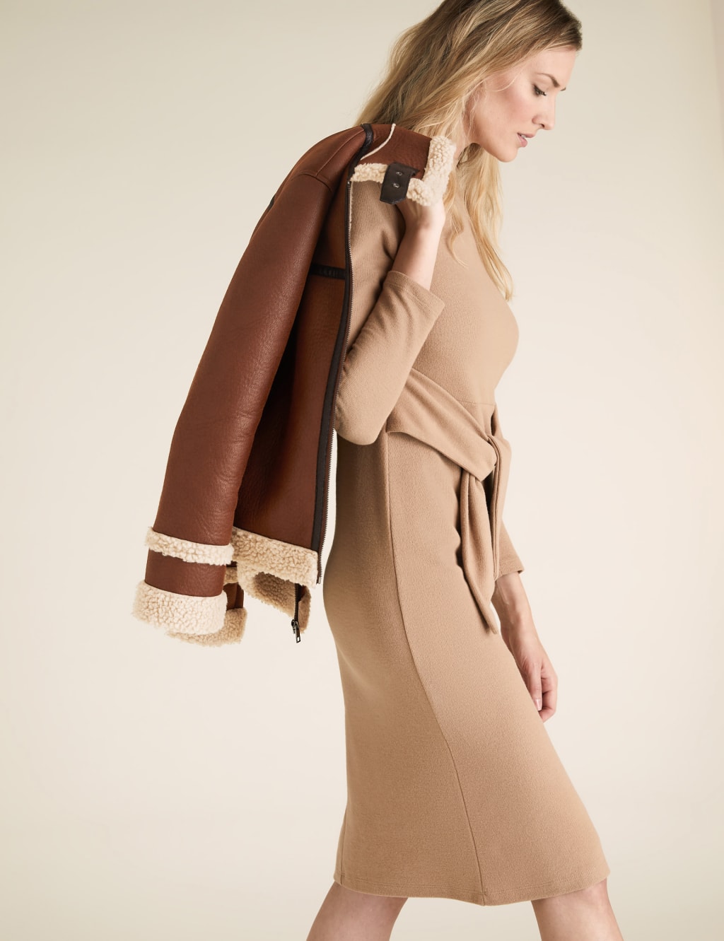 Faux Shearling Borg Lined Aviator Jacket 6 of 6