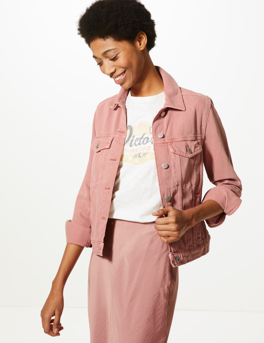 M&s pink denim jacket new arrivals