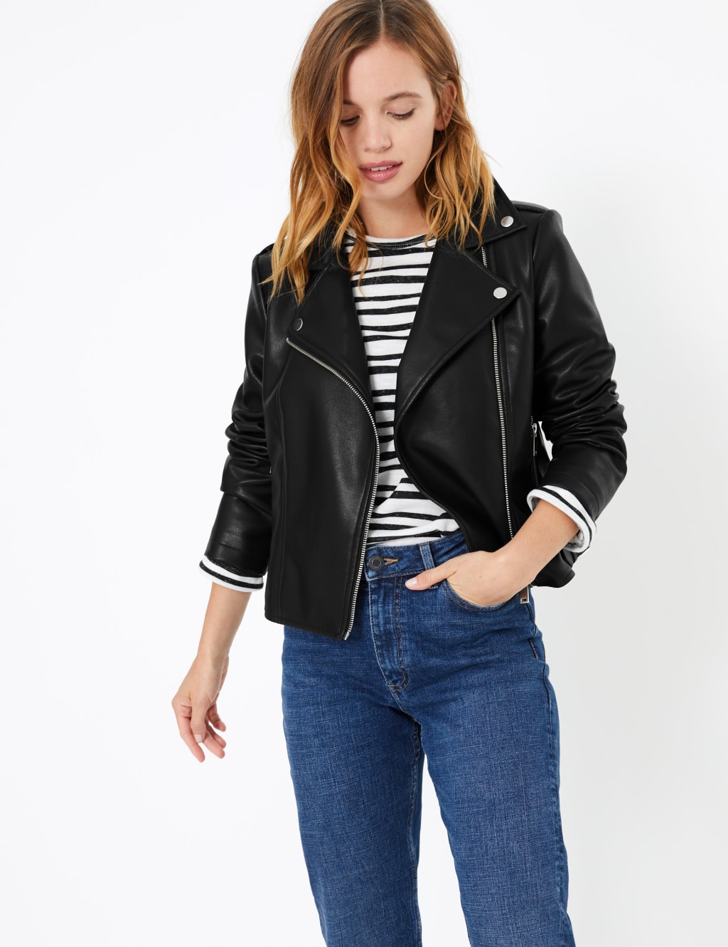 PETITE Zip Detail Biker Jacket M S Collection M S