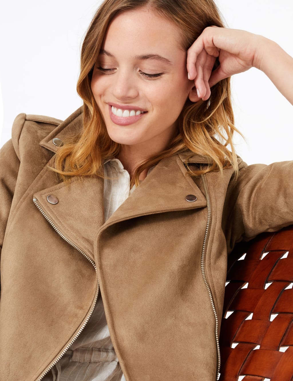 PETITE Faux Suede Biker Jacket M S Collection M S