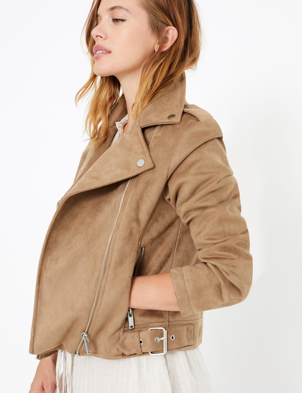 PETITE Faux Suede Biker Jacket M S Collection M S