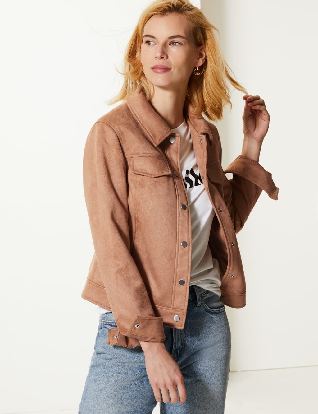 Faux Suede Trucker Jacket M S Collection M S