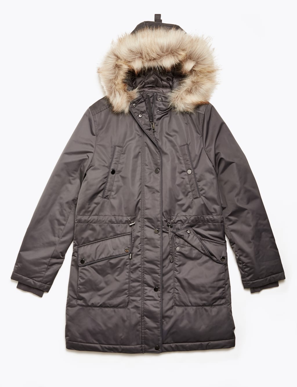 Satin Look Waisted Parka Coat 7 of 7