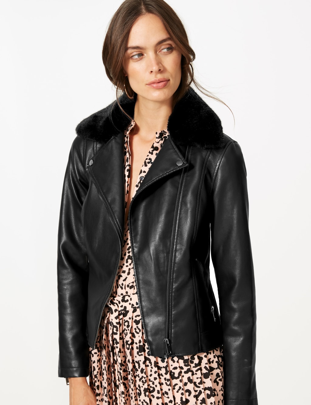 Faux Leather Biker Jacket M S Collection M S
