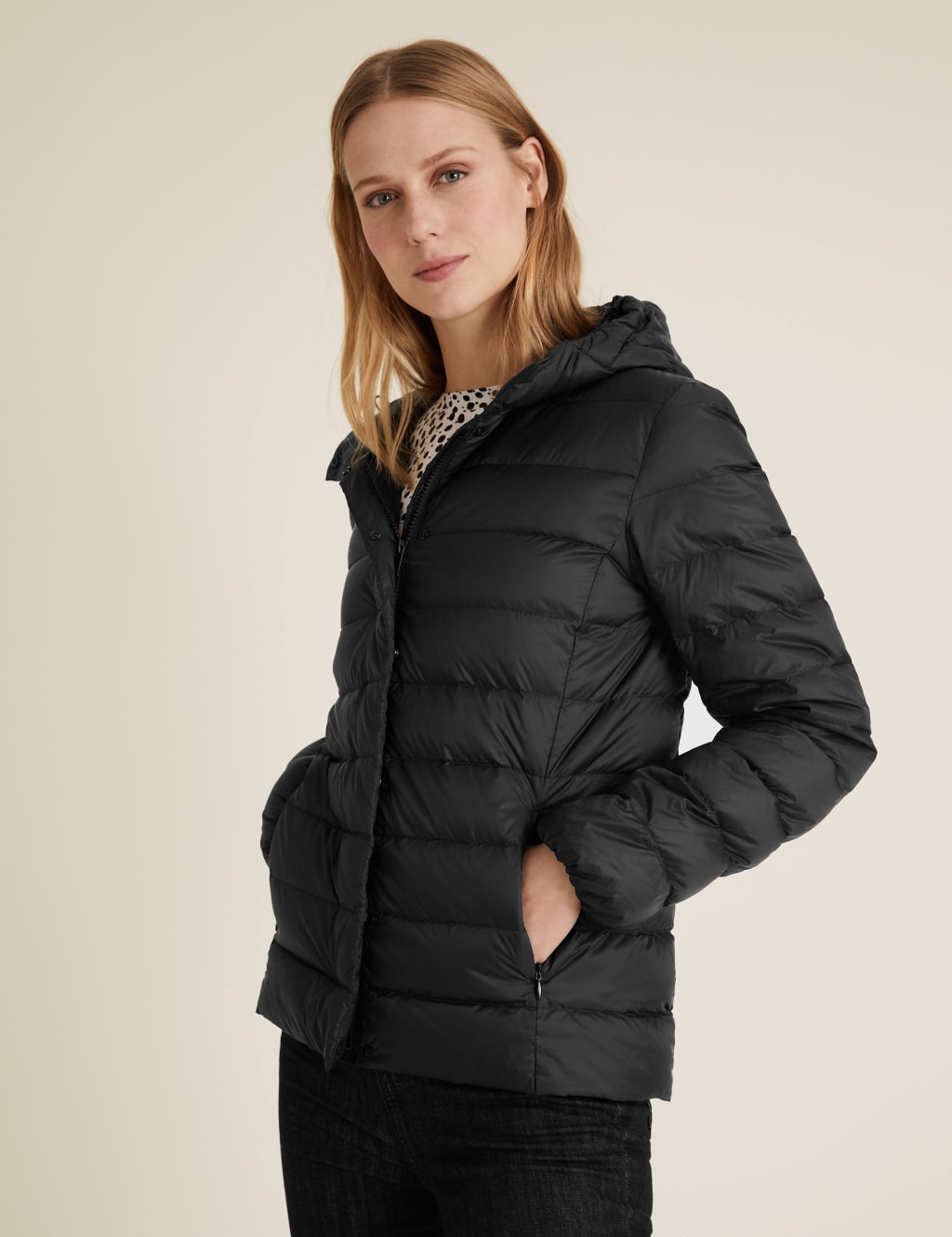 Feather Down Hooded Short Puffer Jacket