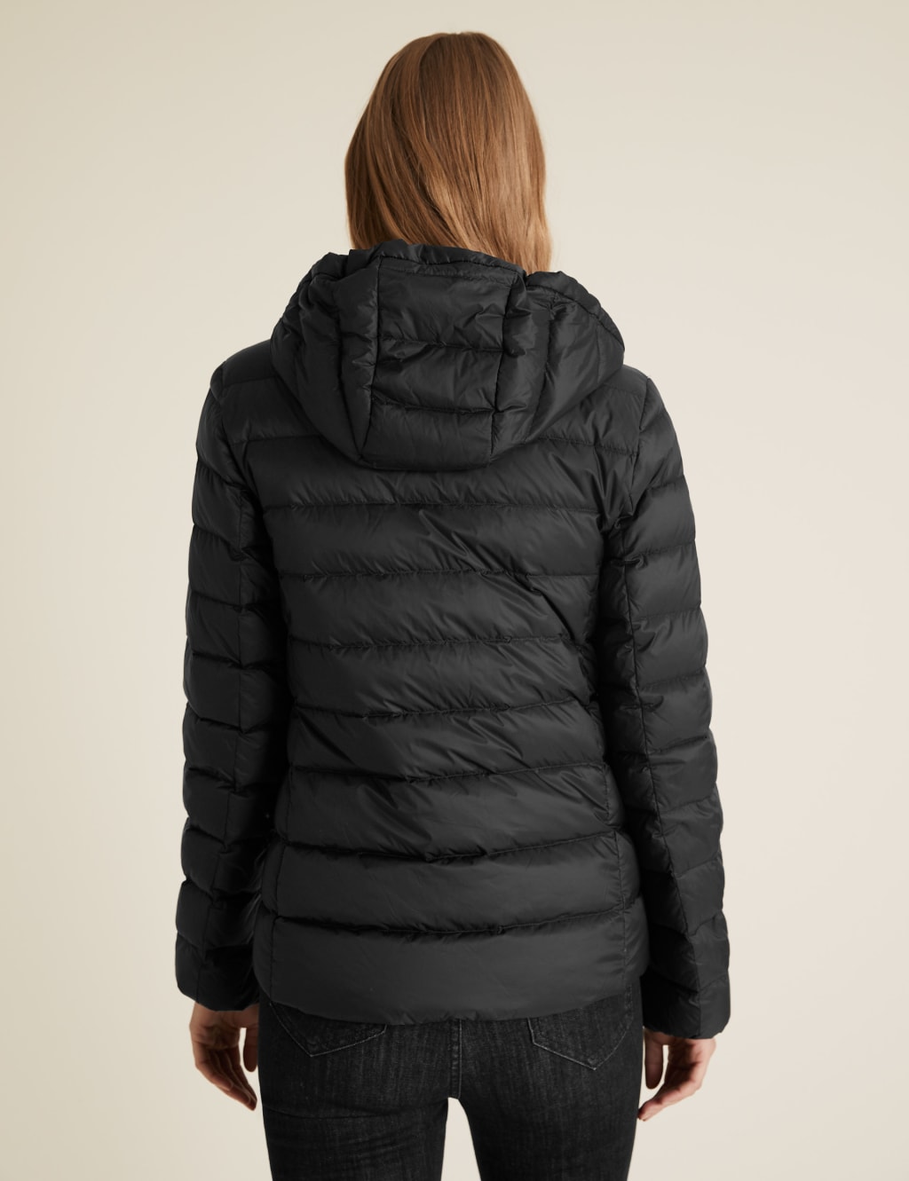 Feather Down Hooded Short Puffer Jacket M S Collection M S