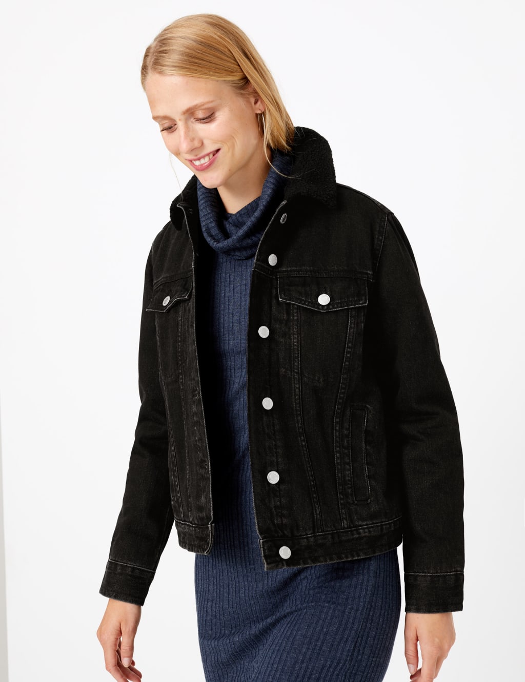 Denim Borg Lined Jacket M S Collection M S