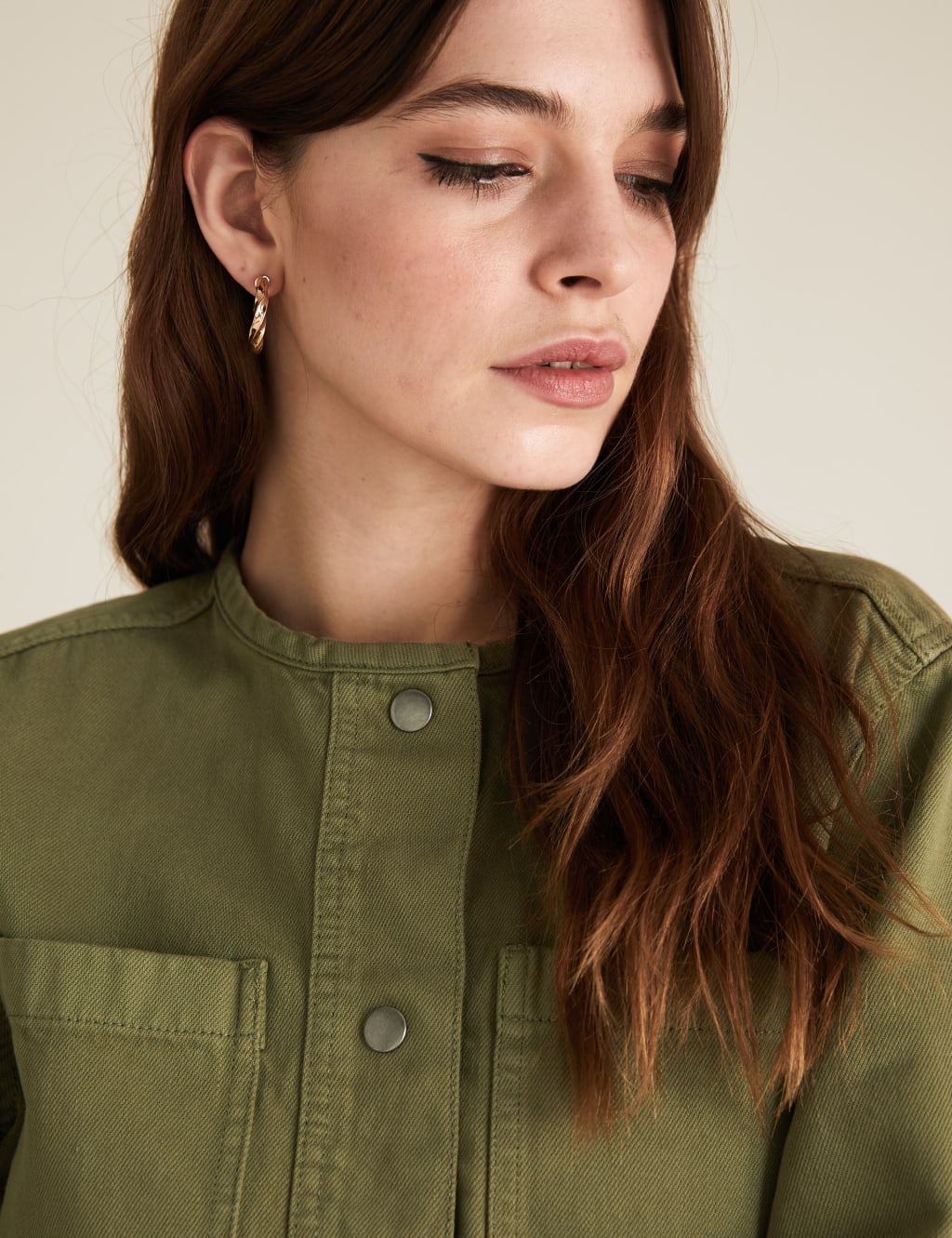 Denim Waisted Collarless Jacket 3 of 7
