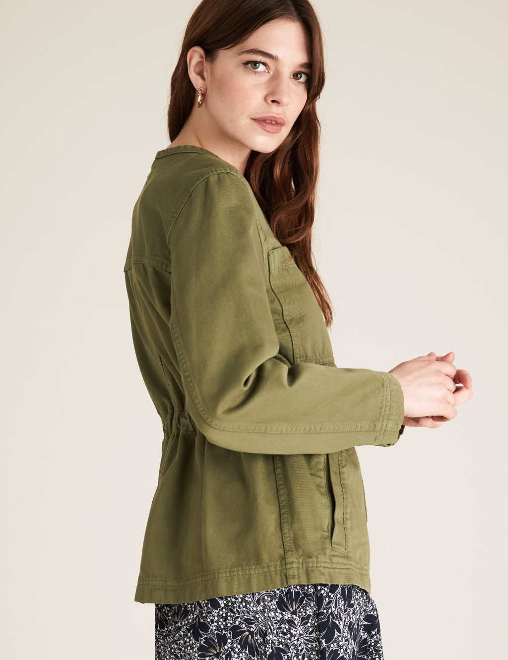 Denim Waisted Collarless Jacket 5 of 7