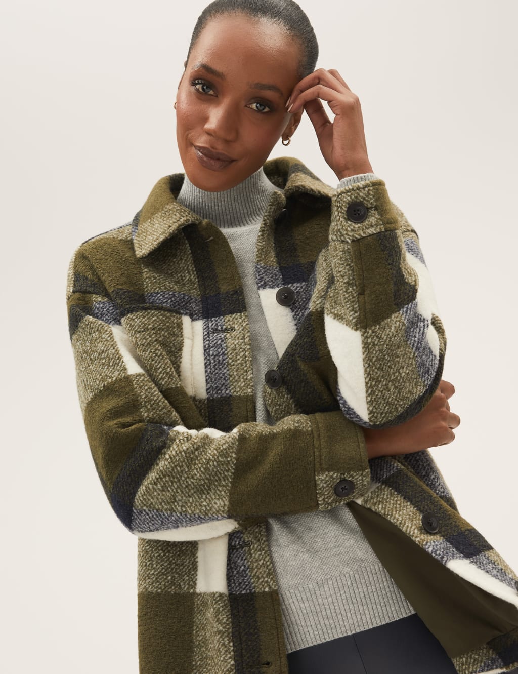 Cue plaid wool relaxed coat shop