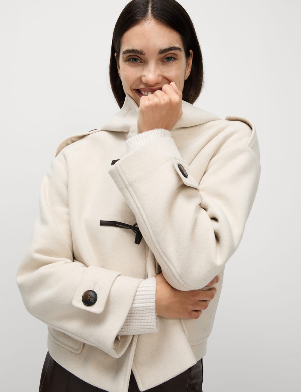 Wool Blend Hooded Short Duffle Coat M S Collection M S