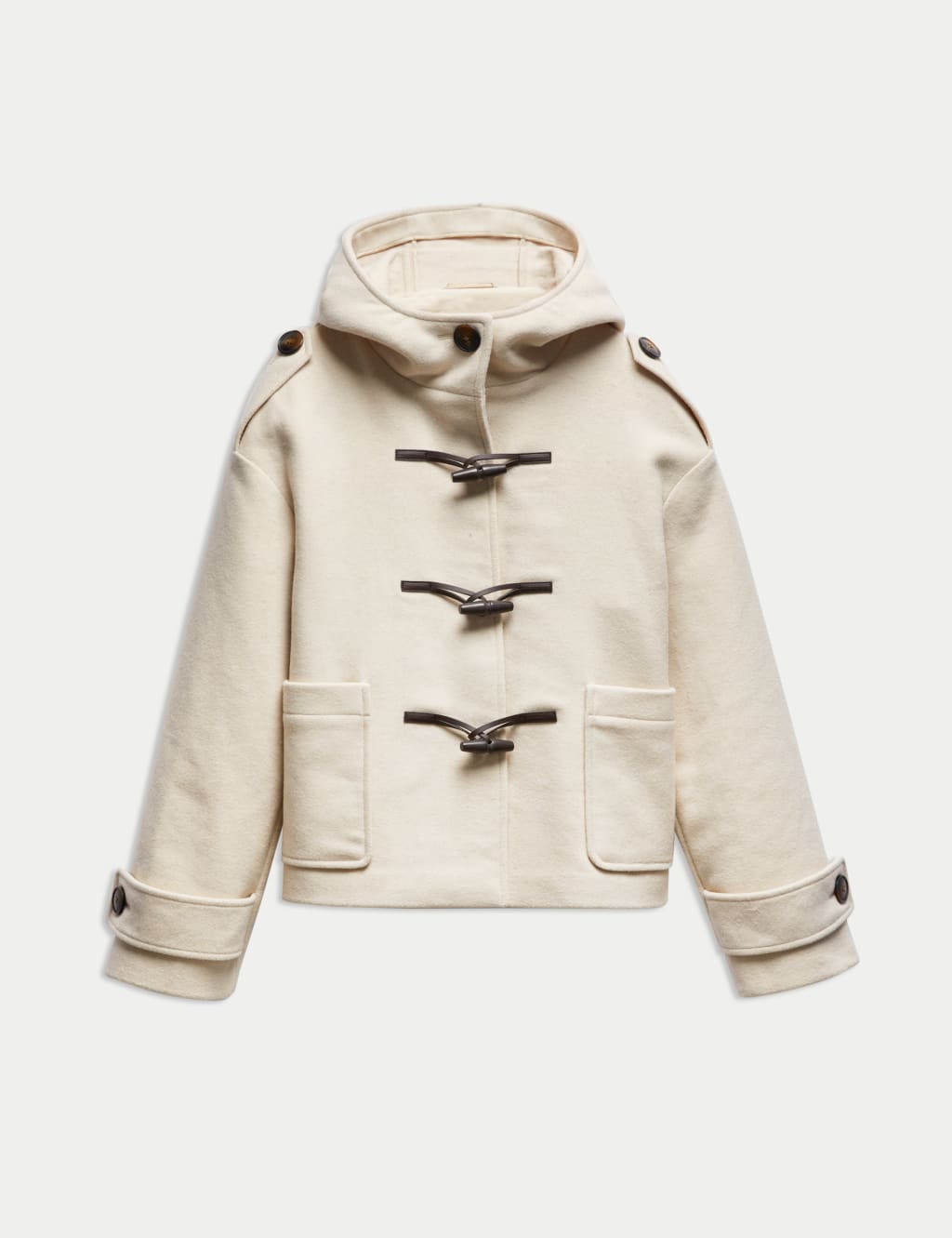 Wool Blend Hooded Short Duffle Coat