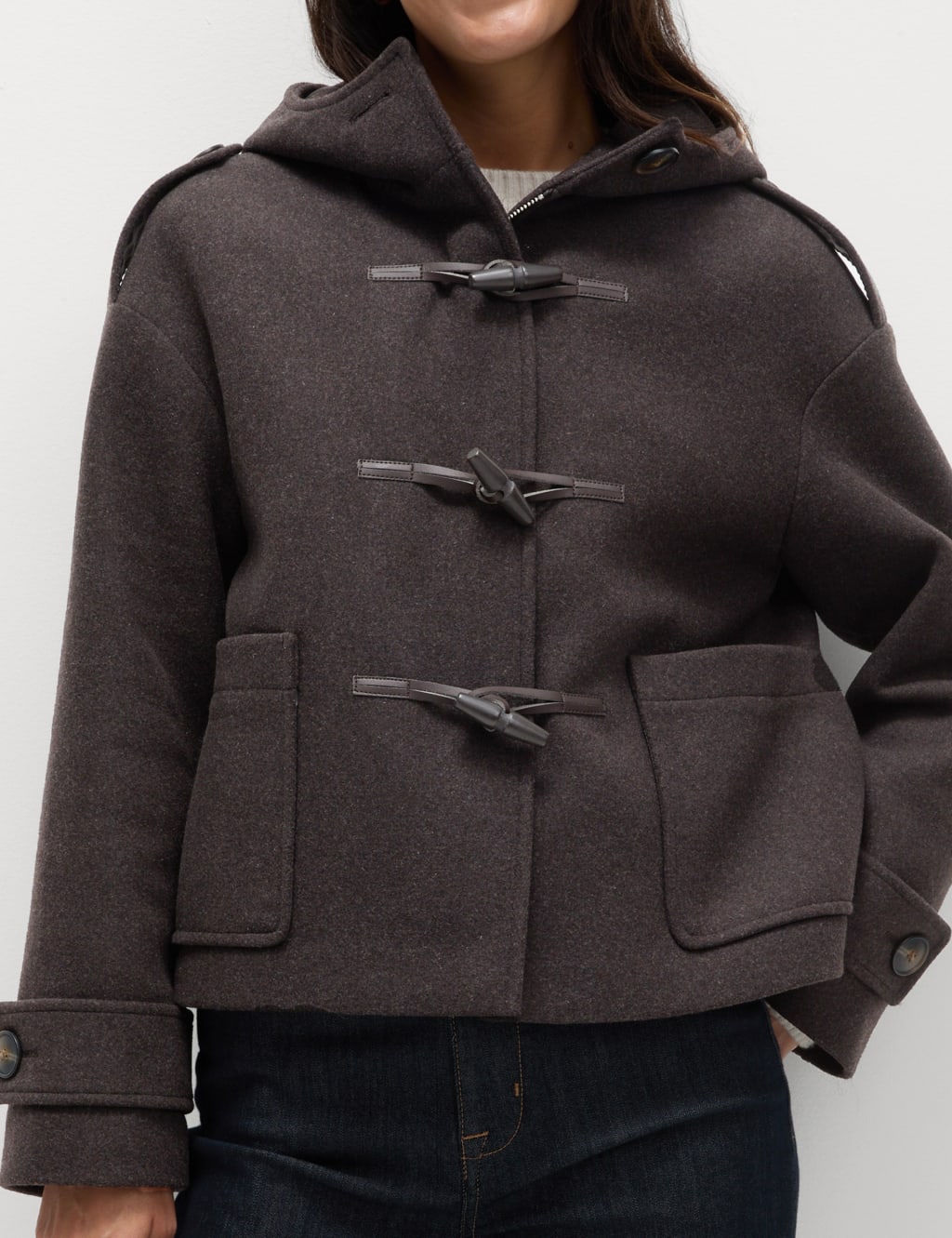 Wool Blend Hooded Short Duffle Coat M S Collection M S